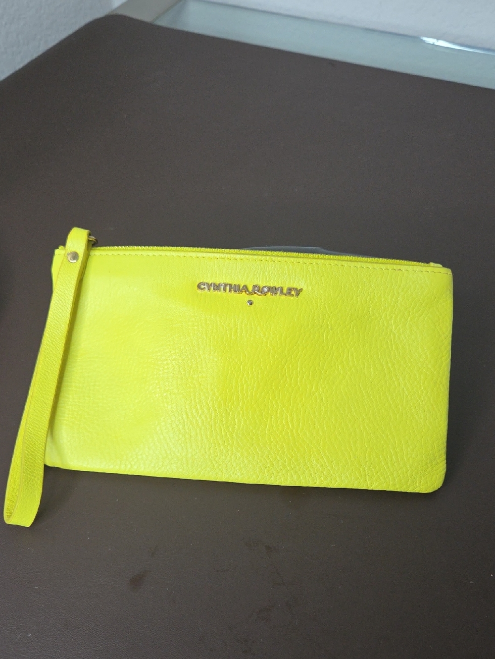 Cynthia Rowley Neon Yellow Leather Wristlet Wallet